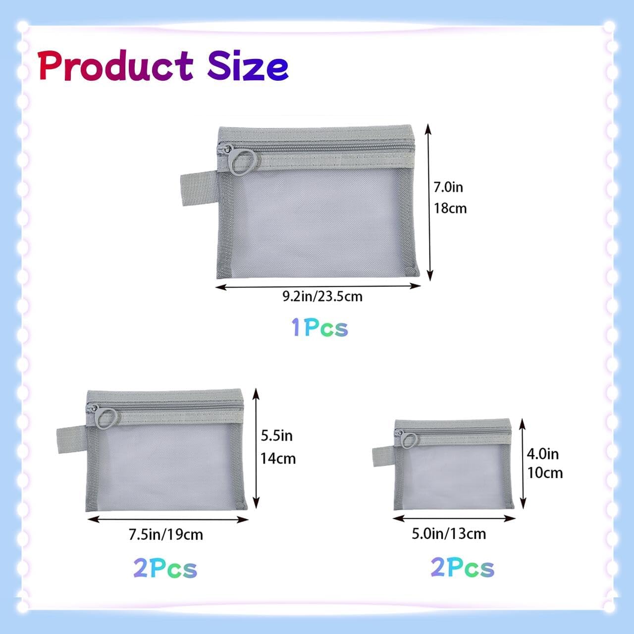 5PCS Small Mesh Bags with Zipper, Cosmetic Pouch Bag with Zipper for Purse, Small Travel Kit Storage Pouch for Purse (Gray Side-Pull) image 2
