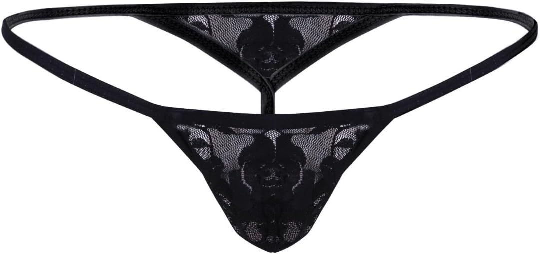 Men's Underwear Jacquard Lace Bound Pouch Micro G-String Thong T-Back Lingerie