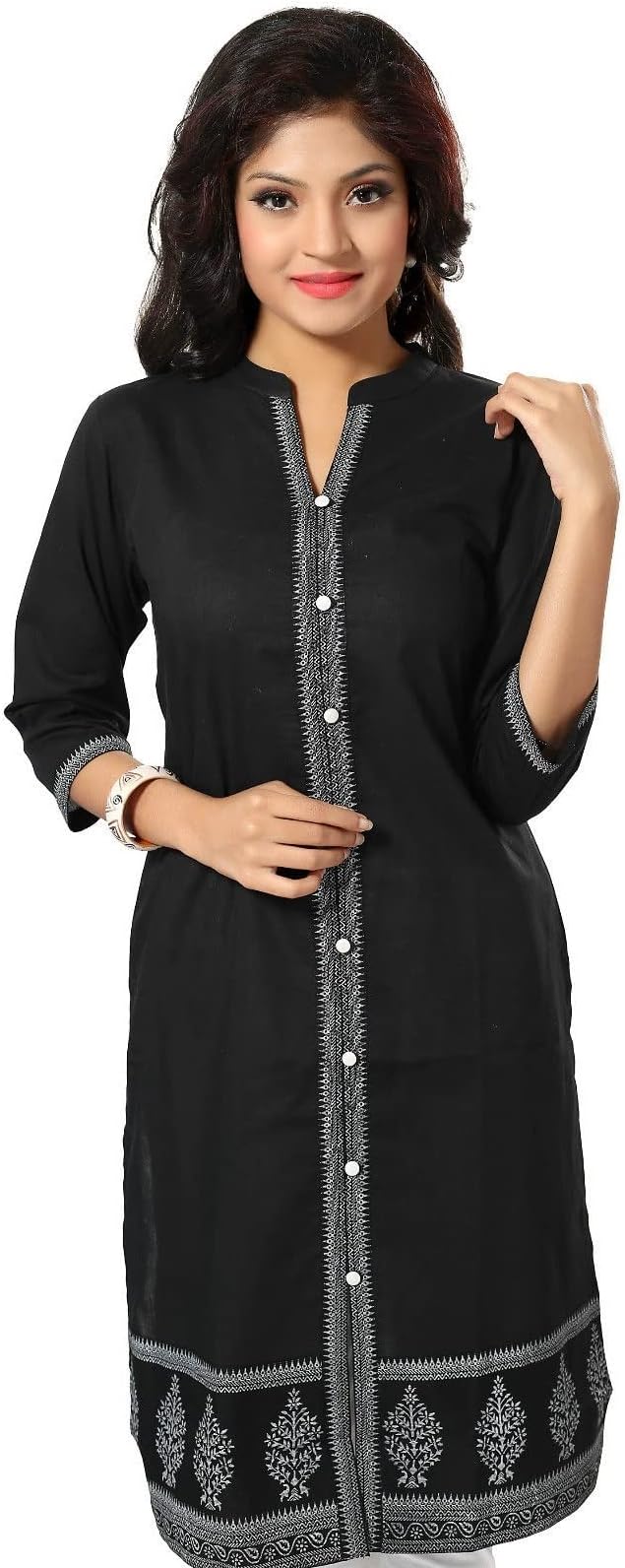 UnifiedclothesKurti for Women: Premium Indian Kurtis Ethnic Tops - Stylish Tunics for Casual, Party and Festive Wear MM72_ FBA 100% Cotton 42 Inches Black Kurti Tunic Casual Shirt