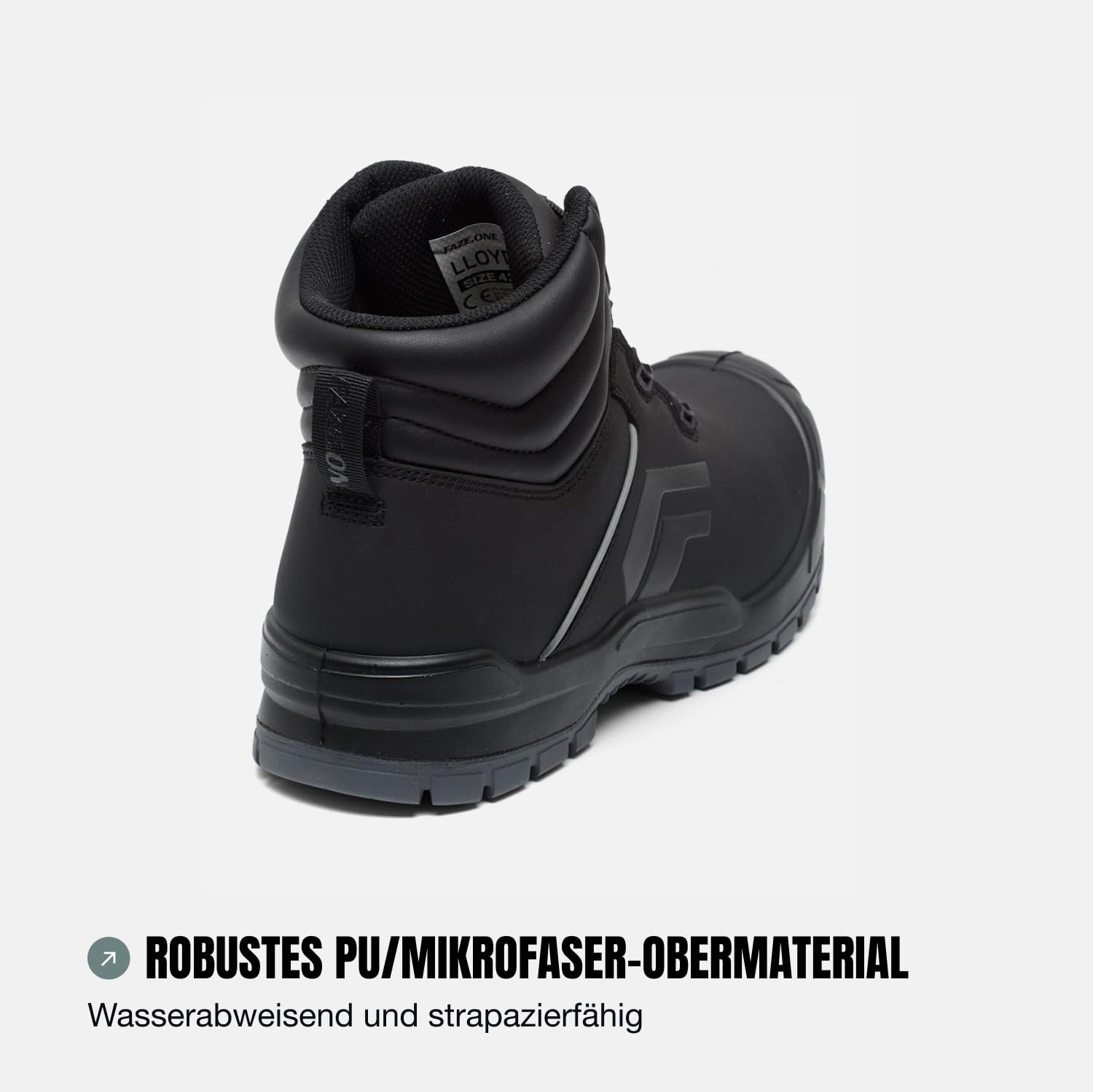 Faze.One Lloyd 8K Rugged Pro S3S Sicherheitsschuhe Herren | High-Top Arbeitsstiefel mit Composite-Zehenschutz | Freelock Schnellverschluss | Metallfreier Durchtrittschutz | PU/Microfaser | Schwarz
