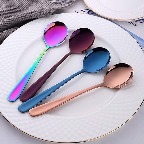 Miniatura 7 de Color ME! Juego de cucharas redondas multicolor de 10 piezas, acero inoxidable, 7 pulgadas, apto para lavavajillas