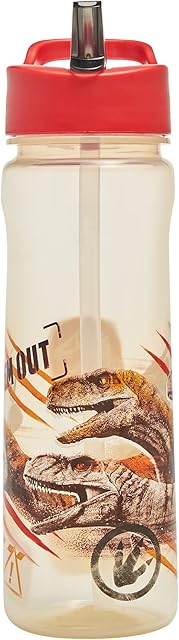 Jurassic World Dominion Flip Up Straw Water Bottle 600ml  Official Merchandise by Polar Gear  Kids Reusable Non Spill - BPA Free - Recyclable Plastic - Ideal For School Nursery Sports Picnic  Red