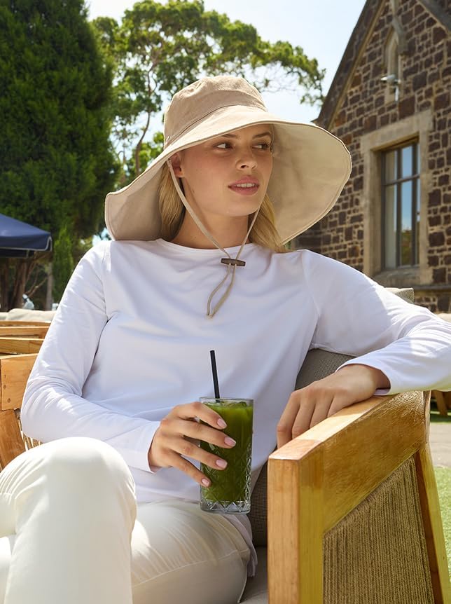 Solbari Women’s Ultra-Wide Cotton Linen Sun Hat UPF 50+, Packable, Adjustable with Ponytail Hole for Travel, Beach & Outdoors - Image 8