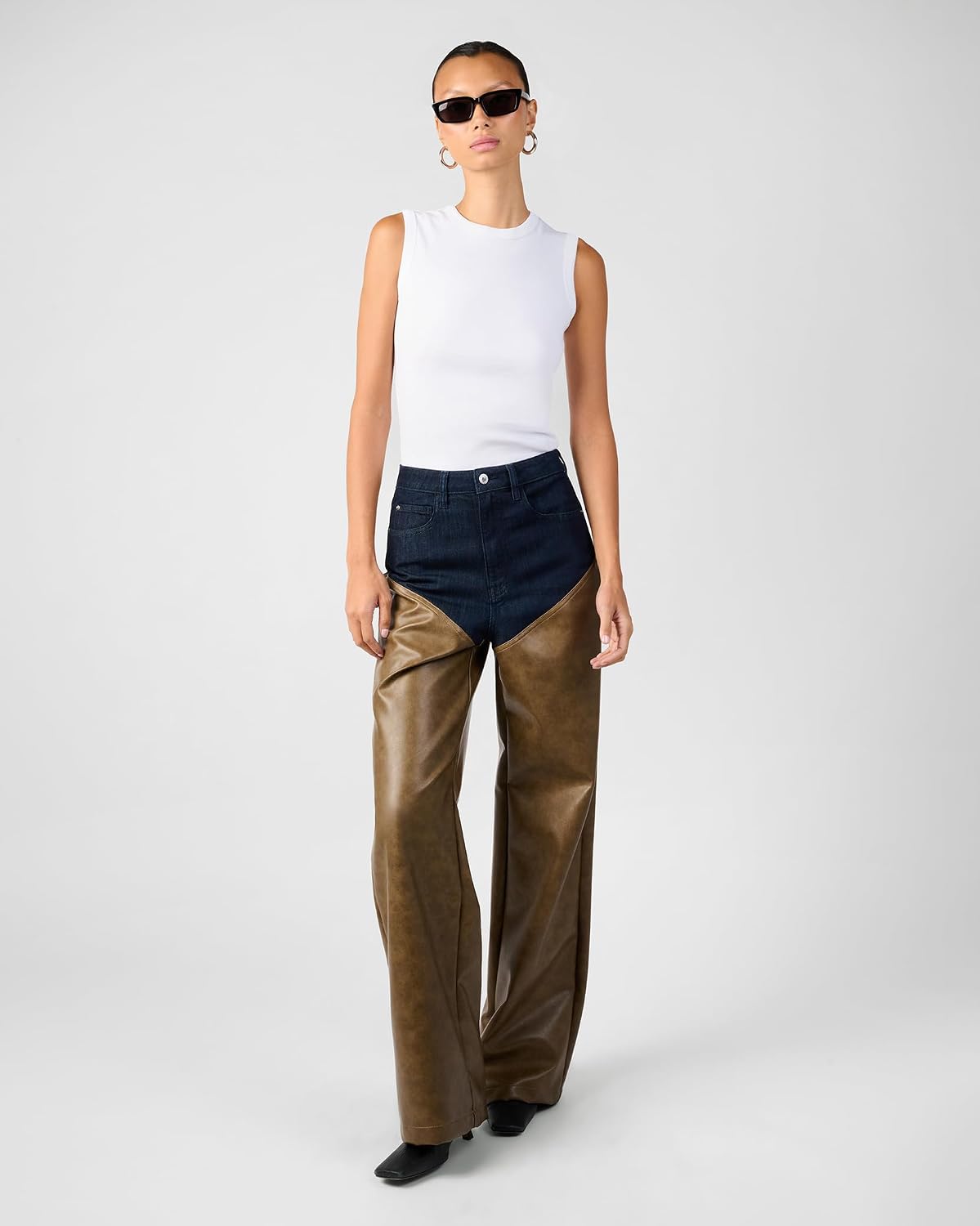 WEWOREWHAT Women's Mid Rise Straight Leg Two Toned