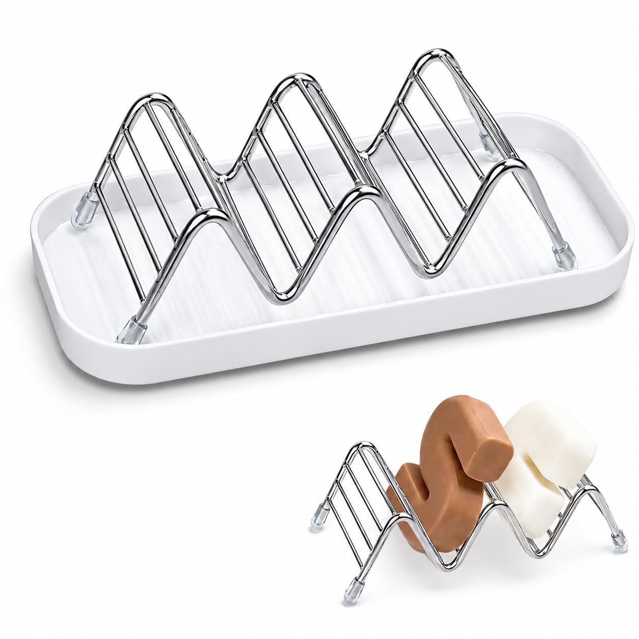Stainless Steel Wave Soap Dish with Drain Tray – W-Shaped Double-Sided Soap Holder, Rustproof Soap Stand for Bathroom, Shower, Kitchen Sink, Self-Draining Soap Rack Organizer-image-45