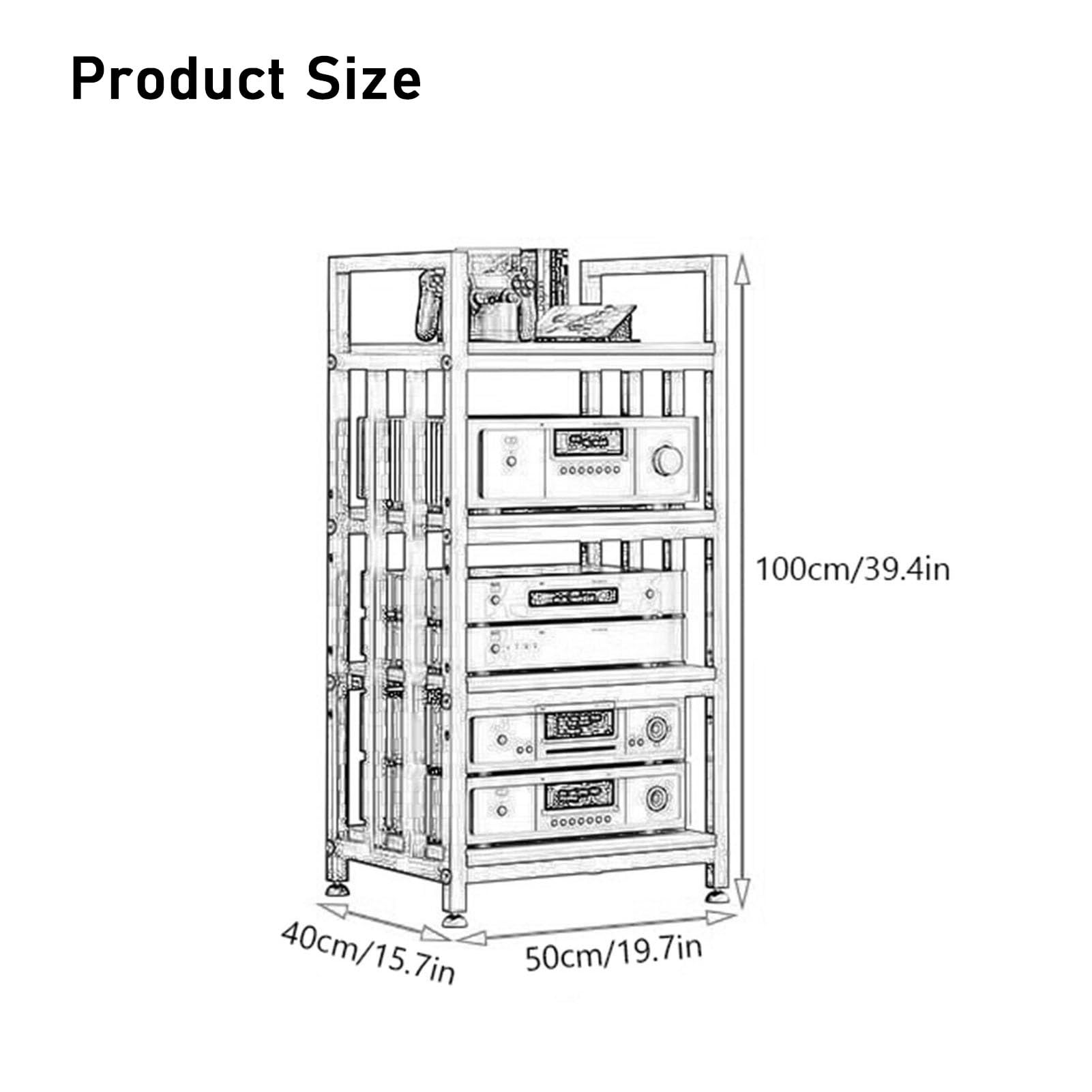 Support multimédia à 4 niveaux pour meuble audio, lecteur DVD, CD, amplificateur de puissance, armoire avec étagère en bois réglable en hauteur, étagères de rangement au sol 50 x 40 x 100 cm