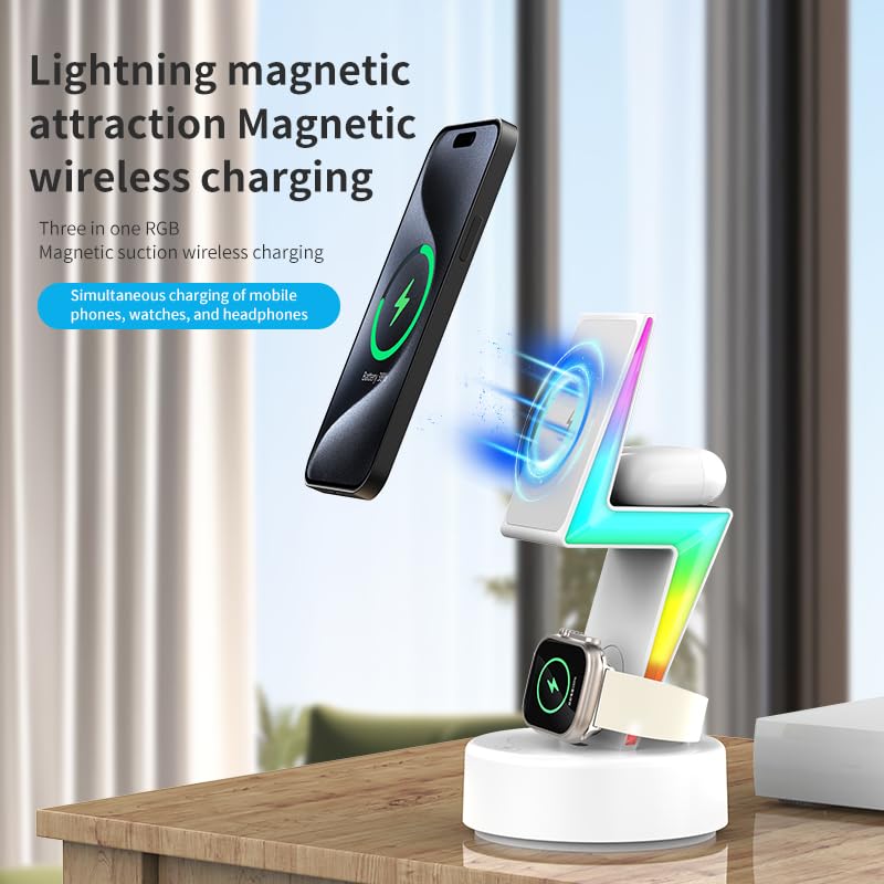 Magnetyczna ładowarka bezprzewodowa 3 w 1 uchwyt na stację ładującą dla IPhone Airpods do IWatch, szybkie ładowanie bazy do inteligentnego zegarka telefonu, światła RGB (czarny)
