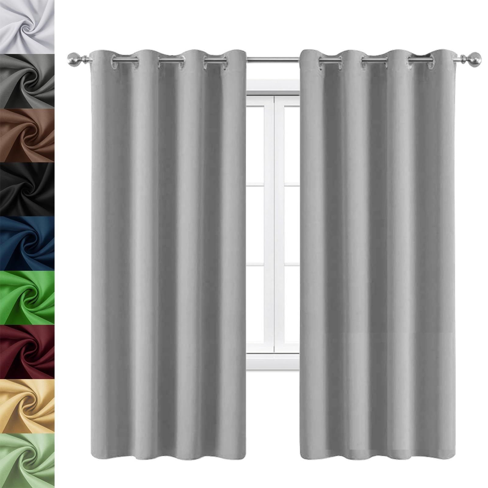 Cortinas Opacas 2 Piezas 145 x 190 cm Conserva Intimidad y Temperatura, Fuerte y Suave Ventana Cortinas, 2 Unidades, para Habitacion Salon, Gris Claro