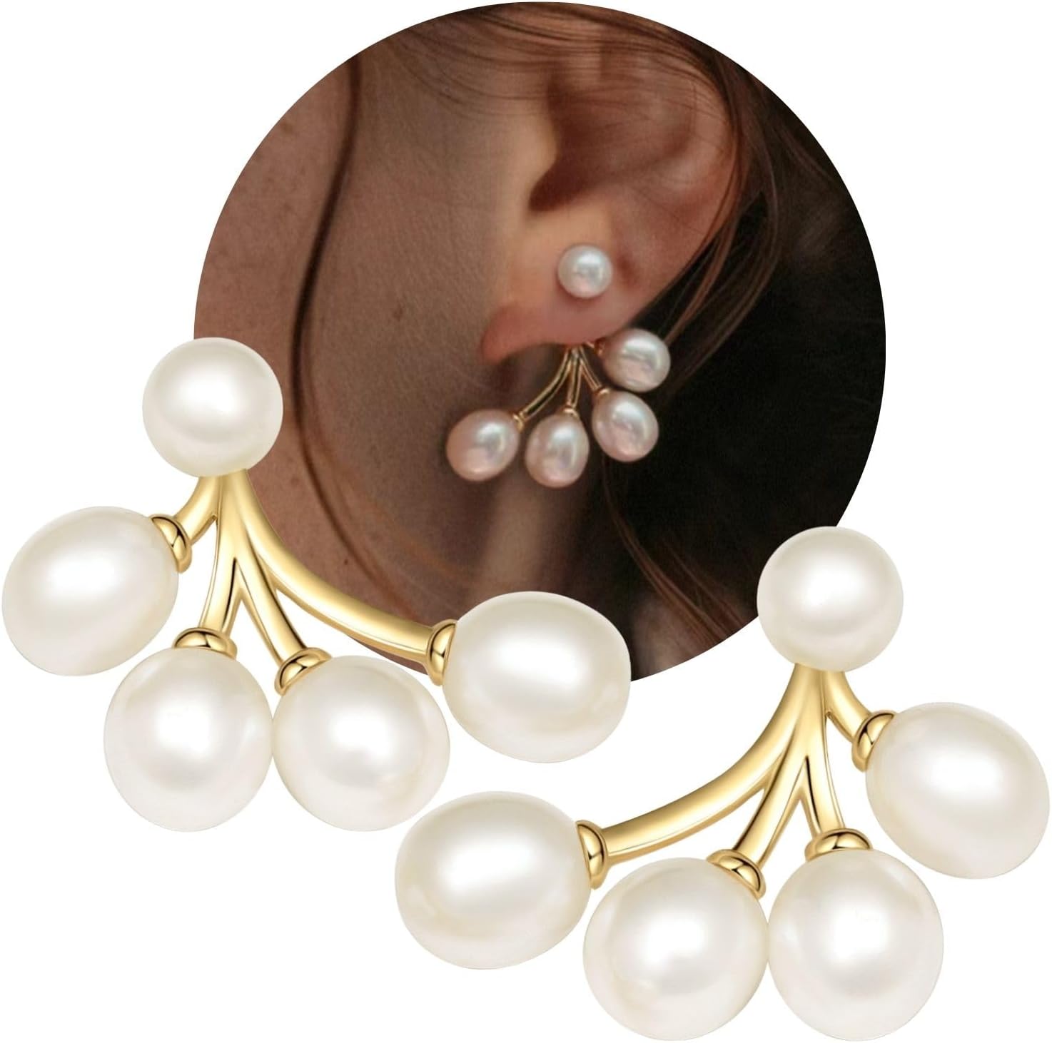 Pearl Drop Earrings, 18K Gold/White Gold Plated 925 Sterling Silver, Natural White Freshwater Pearl Dangle Earring Jacket, Wedding Bridal Jewelry