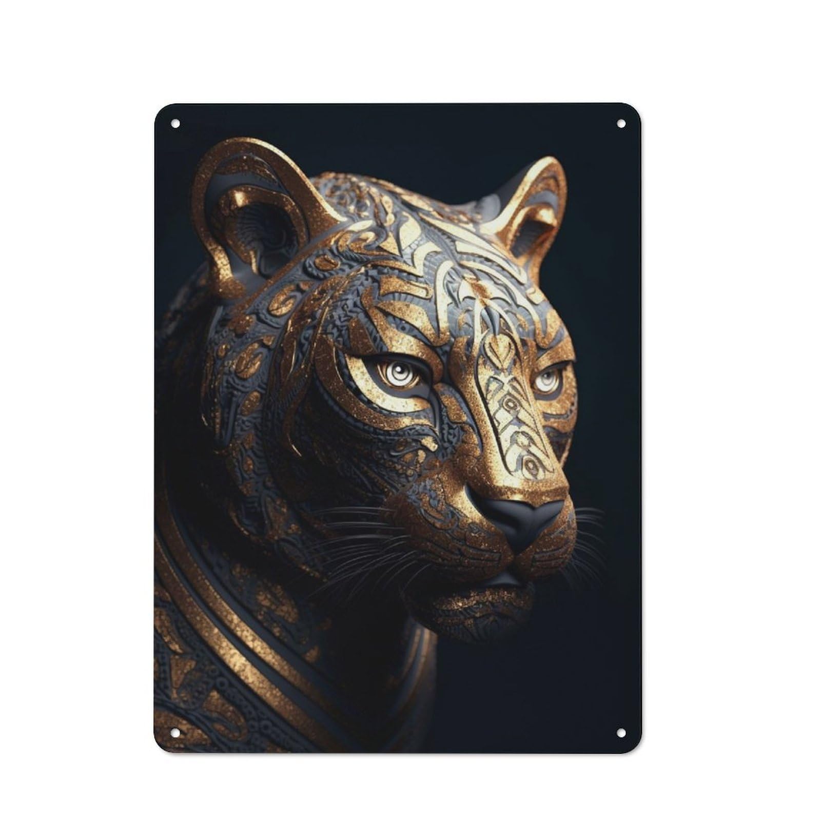 Junmoney Black And Gold Tiger Vintage Metal Sign 40X30cm For Guest Room Or Hallway, Suited To Guest Room Decorators