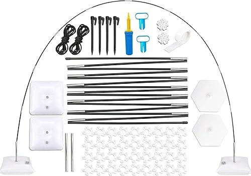 Kit de arco de globos con base, soporte de arco de globos de 9 pies de alto y 10 pies de ancho con base rellenable de agua, clips, bomba para