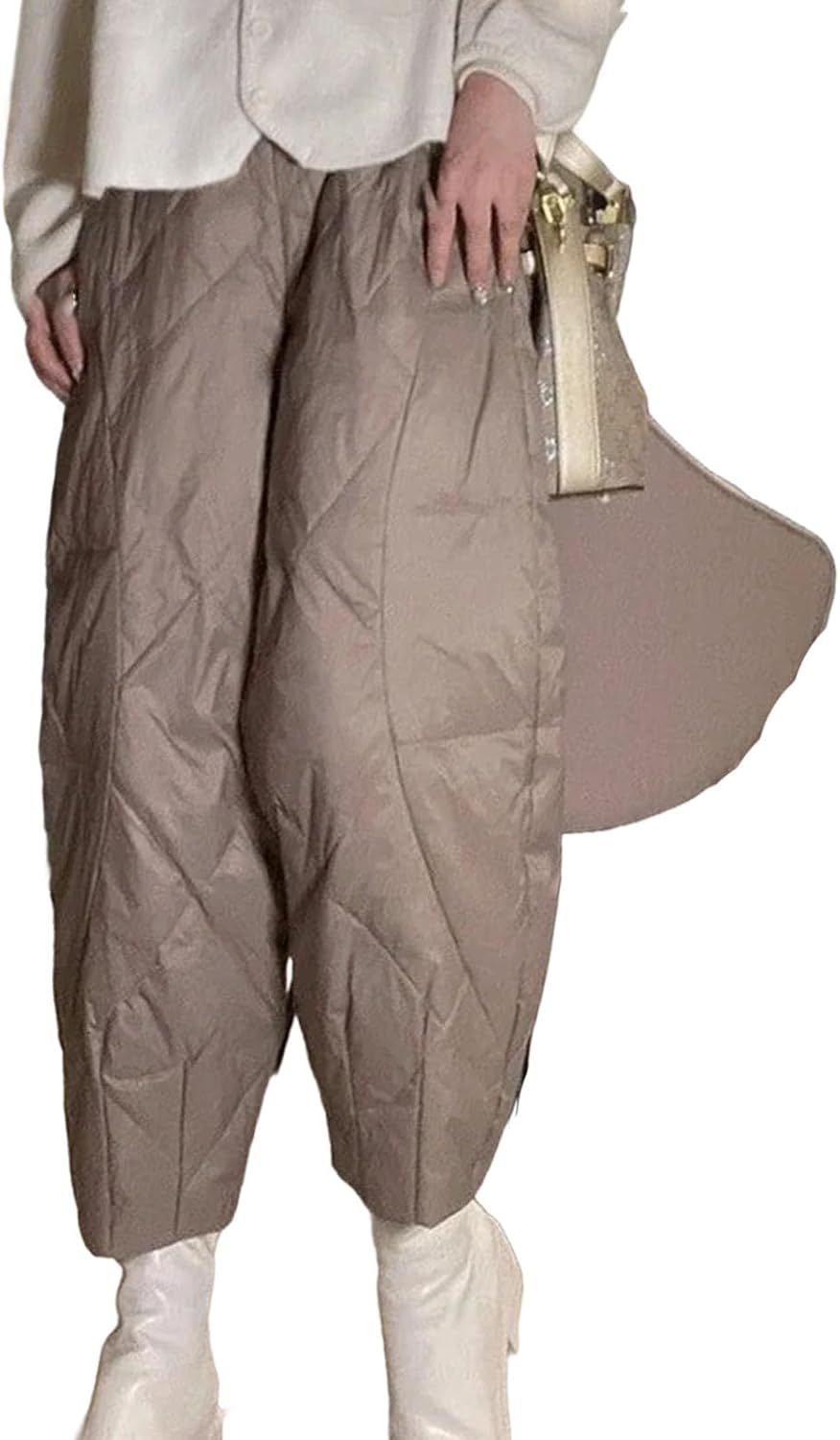 Womens Down Pants Winter Warm Elastic High Waist Quilted Puffy Snow Ski Pants Trousers