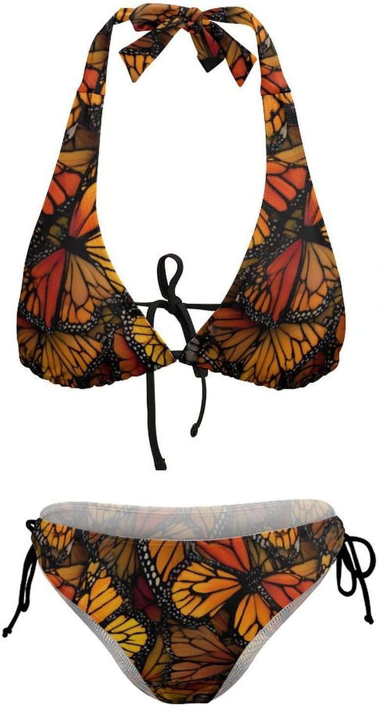Monarch Butterfly Wings Novelty Women's 2 Piece String Bikini Set Swimsuits Bathing Suit Swimwear