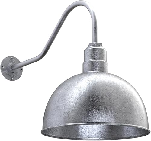 Steel Lighting Co. Hollywood Bowl Light  Montado en la pared al aire libre  Cúpula de cuenco de 15 pulgadas  Cuello de cisne de 23 pulgadas  Luz de