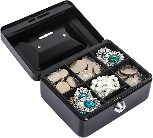 Miniatura 2 de Kasten Caja pequeña para efectivo con ranura para niños, caja de metal con bandeja para dinero, 5.9 x 4.7 x 3.2 pulgadas, color negro