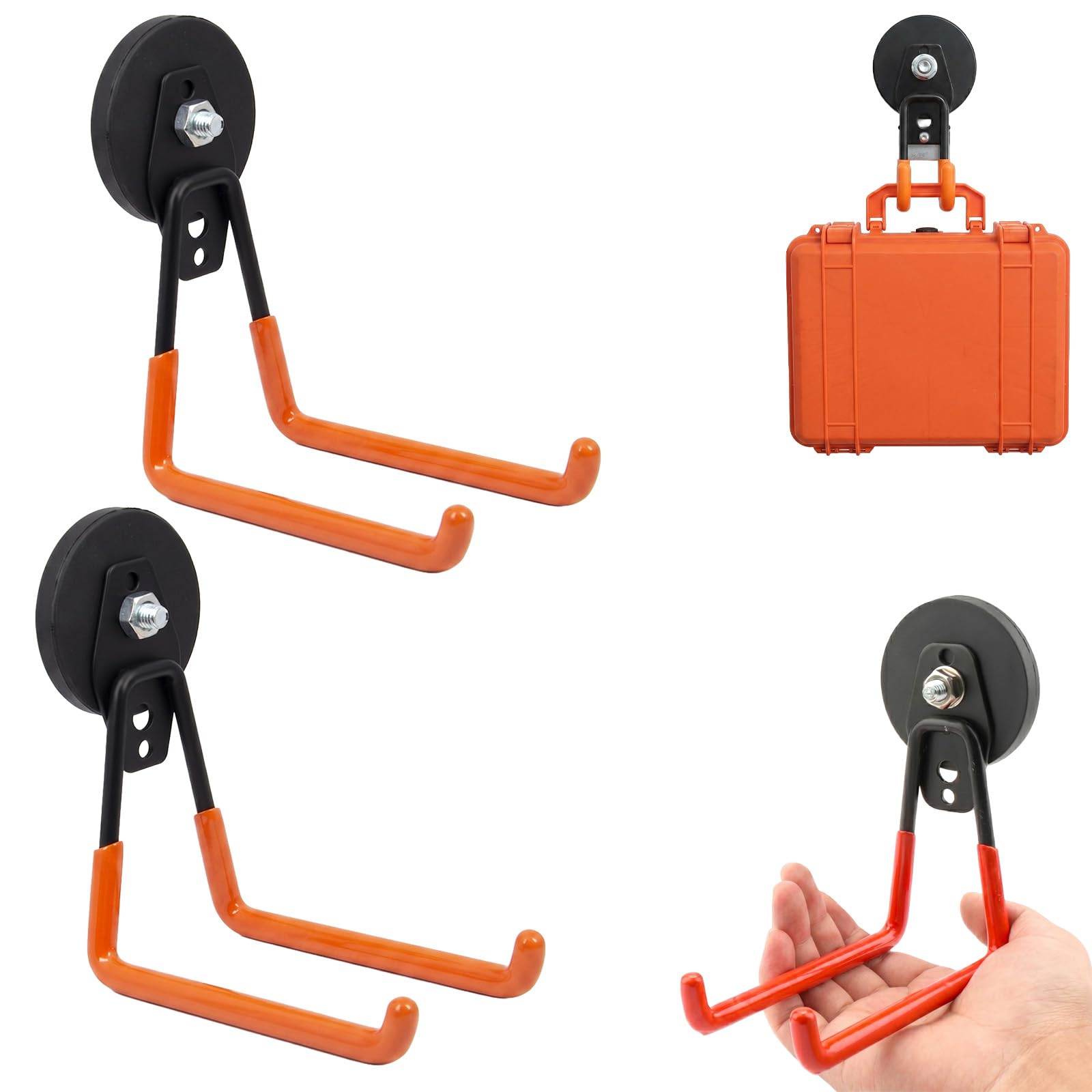 Heavy-Duty Magnetic Double-Claw Hook, Rubber Coated Garage Magnets for Tool Storage, Non-Slip Magnetic Strong Utility Double Hooks for Indoor & Outdoor Hanging (2, M)