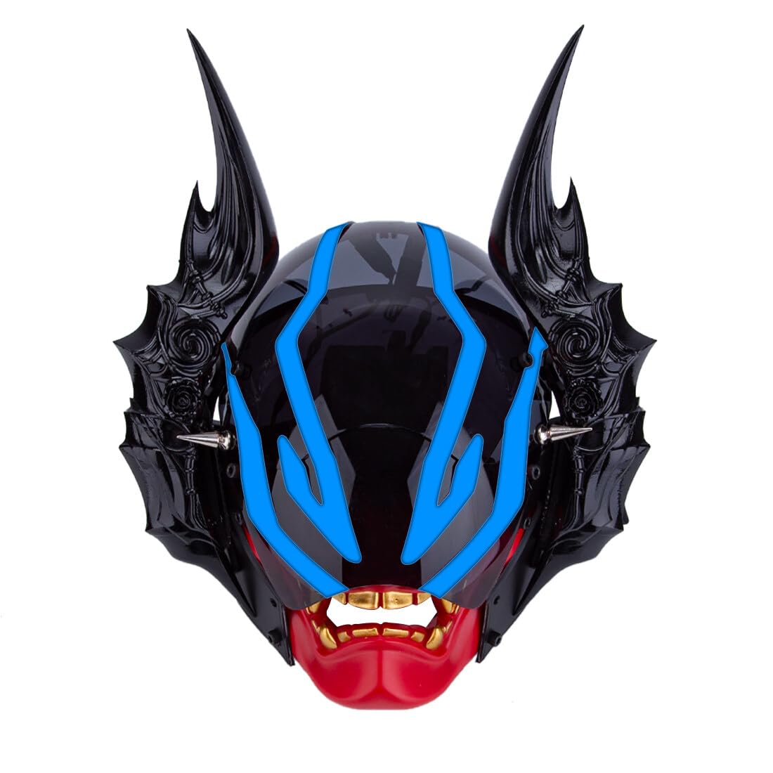 LenyKingPro Future Punk Hannya Demon Mask with Luminous Lights Rechargeable Battery for Halloween Cosplay Party Blue
