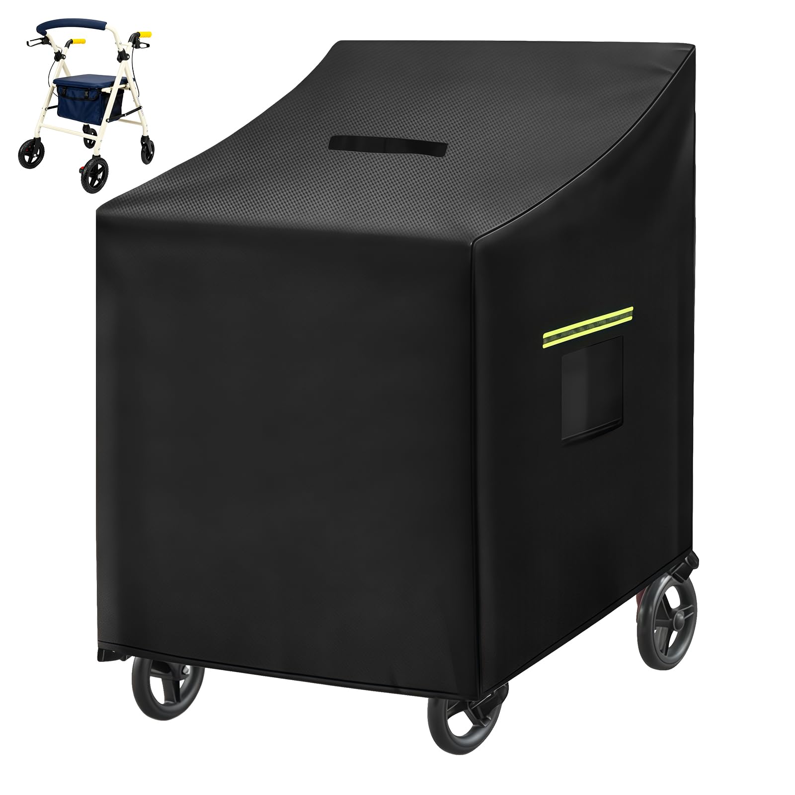 Copertura impermeabile per deambulatore Walker 72 x 66 x 90 cm, corrimano fluorescente con parapioggia 4 fibbie 420d Oxford per una varietà di quattro ruote
