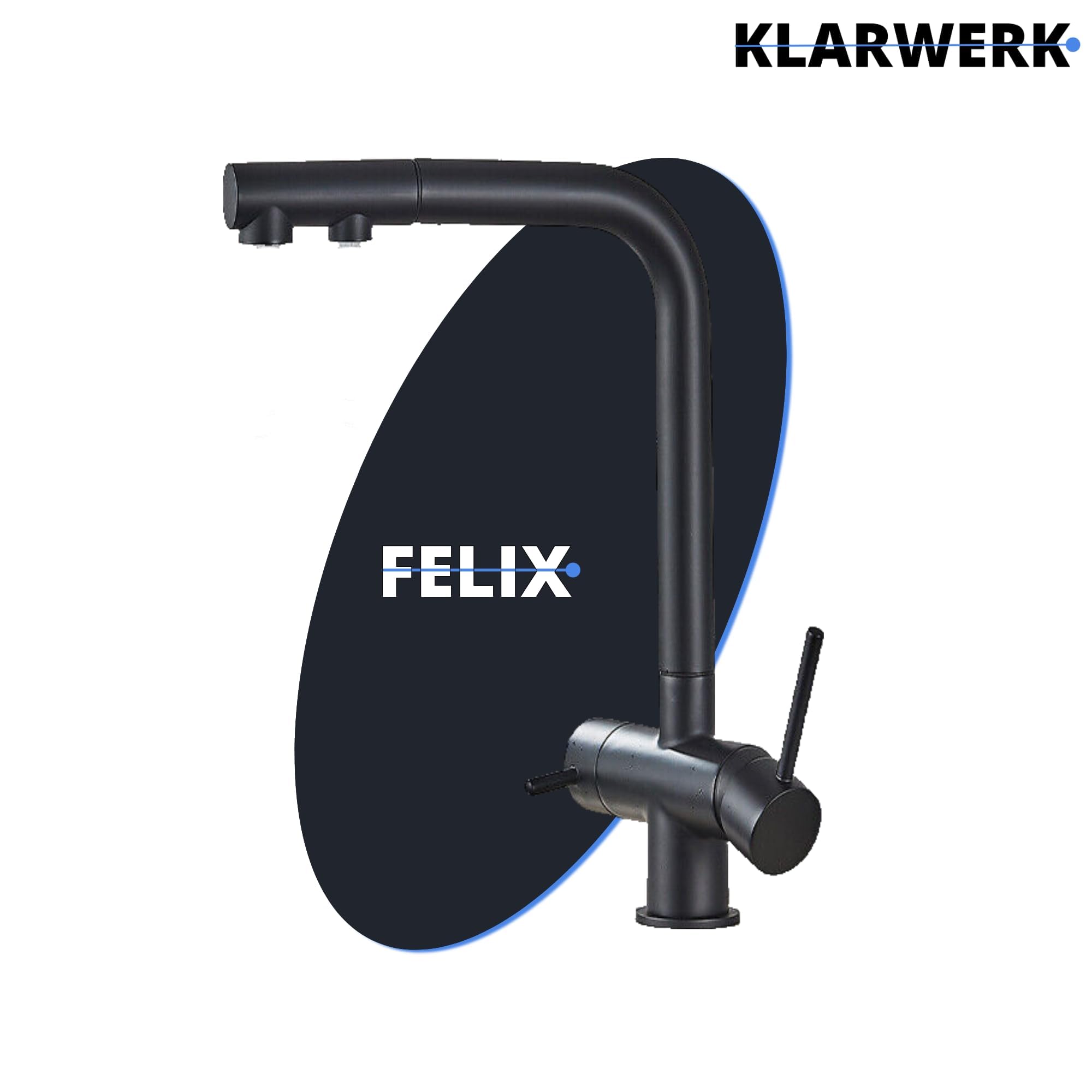 Félix - Grifo extensible de 3 vías, color negro mate, de acero inoxidable, para cocina, grifo mezclador de 360 grados, filtro de 3 conexiones