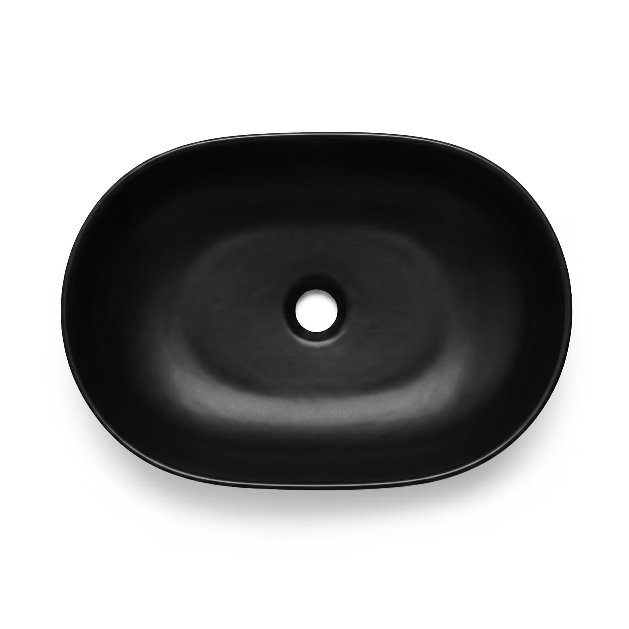 AKORD Lavabo da Appoggio Ovale in Ceramica ELIPSE - Lavandino Bagno Moderno 49 x 34,5 x 13,5 cm, Nero Opaco