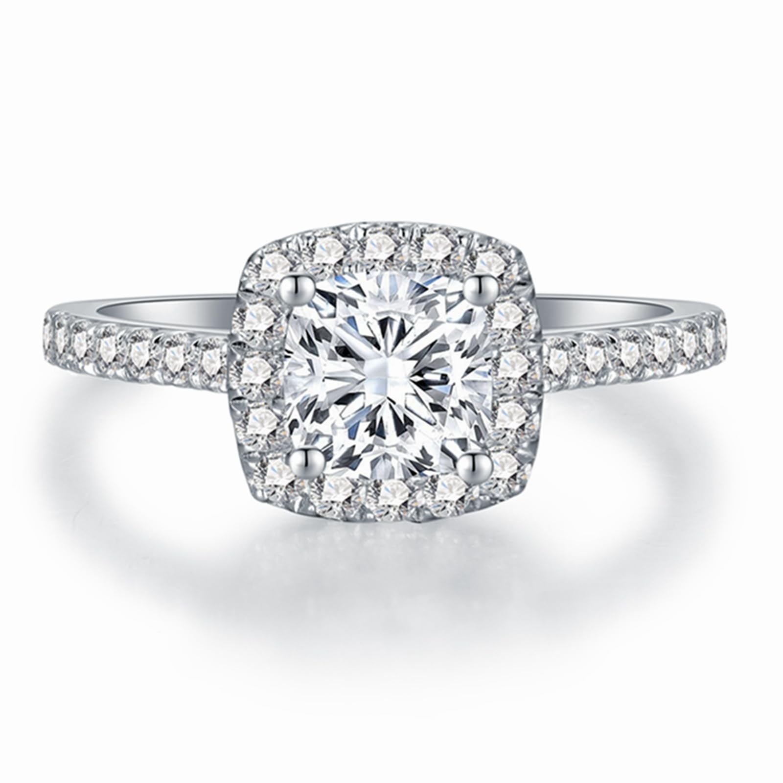 Blocaci 10K White Gold Cushion Halo Ring