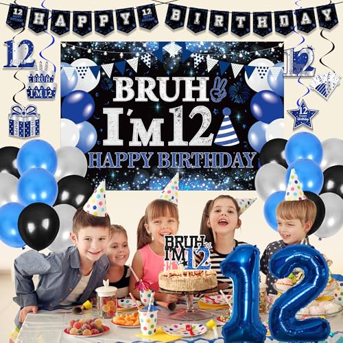 12th Birthday Decorations Boys Balloons - 30 Pcs Blue Black Banner Kit by OUMINGLI - Used condition - Image 7