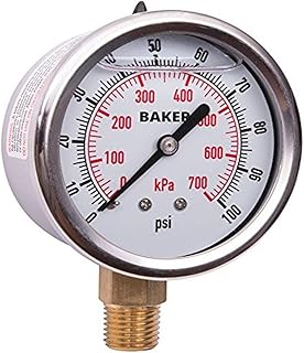 Baker AVNC-100P Pressure Gauge, 0 to 100 psi
