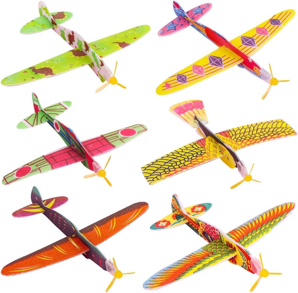 Hfdsythgd 18 Flying Glider Planes for Kids - Foam Aeroplanes Individually Wrapped for Goody Bags, Party Favors, Prizes and Rewards - Easy to Assemble