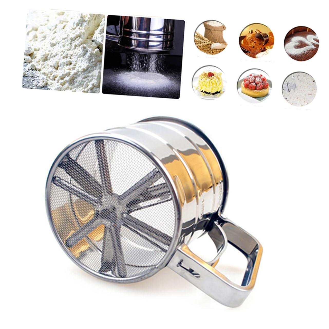 BRIGHTFUFU Kitchen Flour Sieve Stainless Steel Sifting Strainer for Cake Baking Powdered Sugar Filter for Wheat Rice Flour Easy to Clean and Maintain Essential Baking Tool