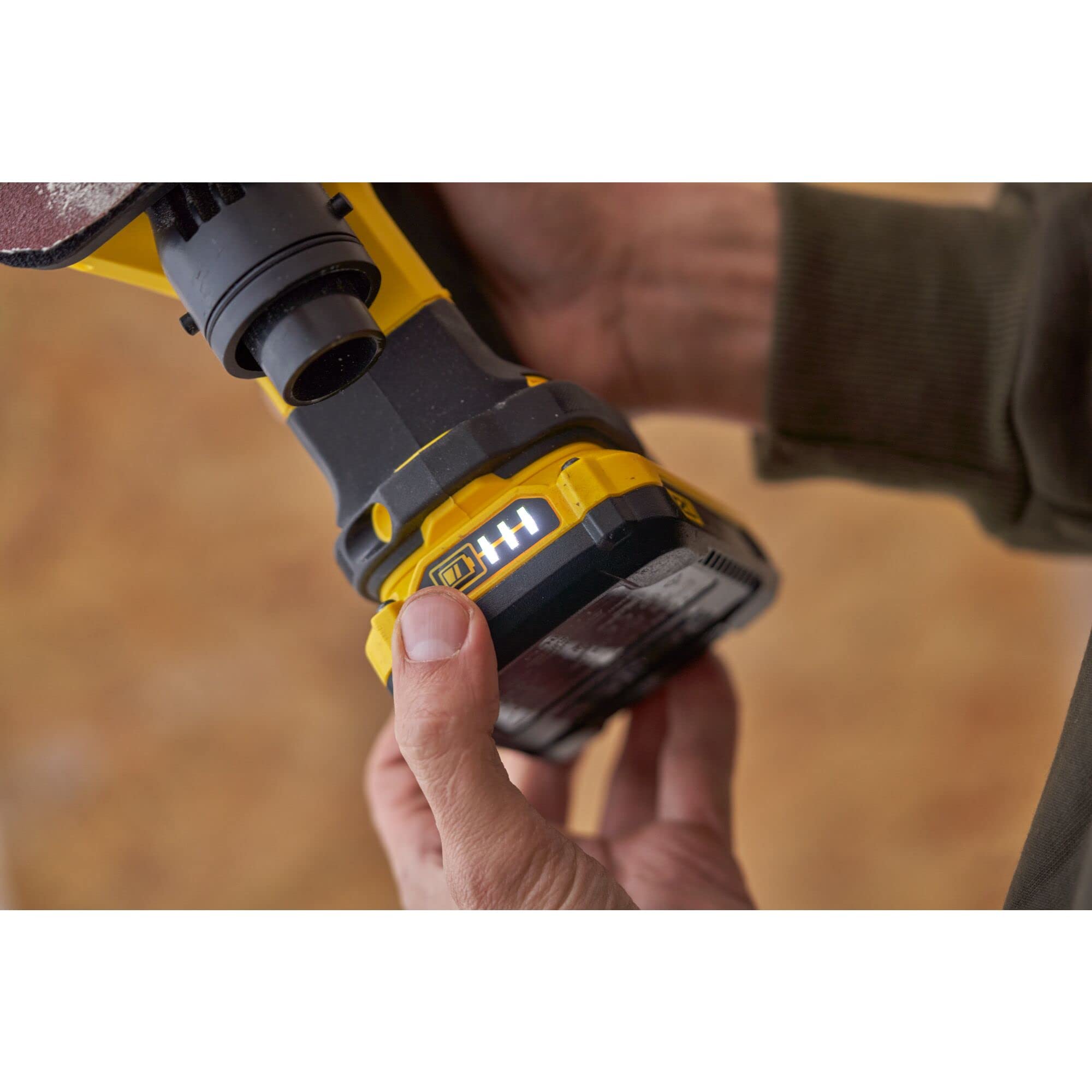Lijadora de Detalles V20 Li-Ion 18V, velocidad variable 9.000-12.000 opm, tamaño base 110mm/cm², conexión para aspiradores.