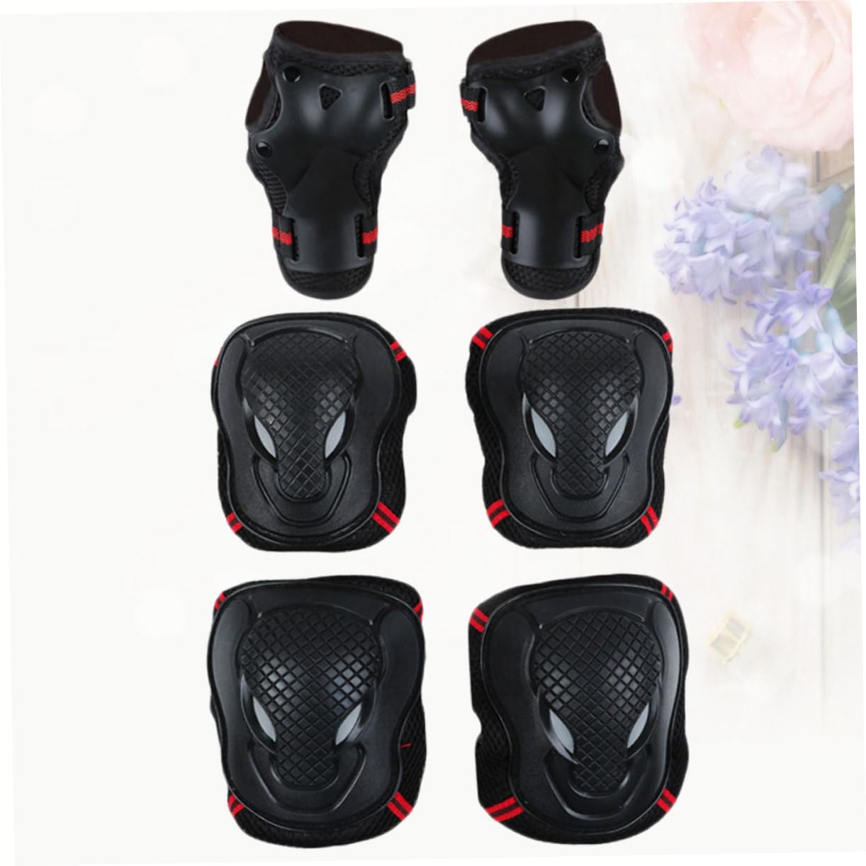 1Set Skateboard Protective Gear Knee Hand Elbow Pads for Outdoor Sports Black and Red for Essential Safety Equipment for Beginners