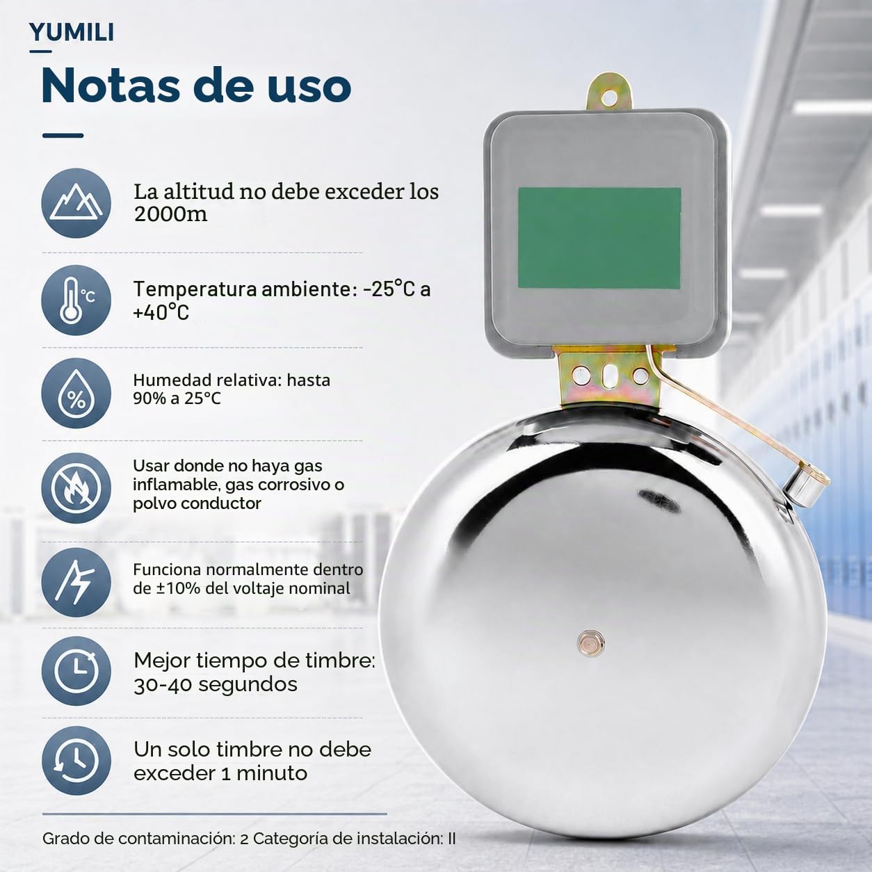 Timbre Escolar de Acero Inoxidable, Timbre Escolar Eléctrico, Timbres Potentes, Antichispas Campana Con Anillo de Tiempo Chispas Tipo Timbrede Externo Para Fábricas Escolares, 150 mm CA 220V