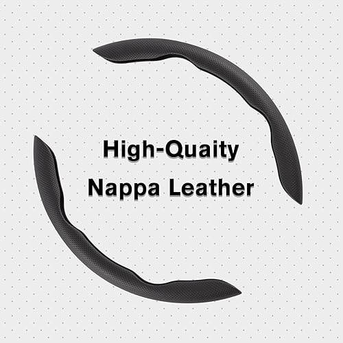 Miniatura 2 de Amiss Funda de cuero de napa para volante, 2 protectores de rueda segmentados, funda universal para volante de automóvil del 99% (negro)