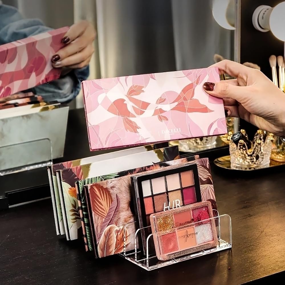 Paquete de 2 paletas de sombra de ojos, organizador de maquillaje acrílico de 7 secciones, organizador de almacenamiento de accesorios para cosméticos, sombra de ojos, CD y lentes de sol, 3