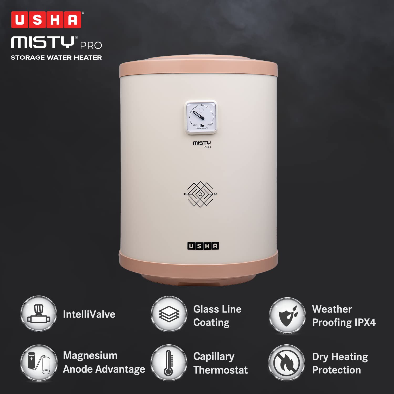 Buy Usha Misty Pro 25 Litre 5 Star Storage Water Heater (Ivory Gold), Wall  Mounting Online at Low Prices in India - Amazon.in