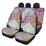 INSTANTARTS Mandalas Autositzbezüge, Vintage-Design, indisches Blumenmuster, komplettes Set mit 4 Vorder- und Rücksitzbezügen, einfach zu installieren, universell passend für die meisten Autos