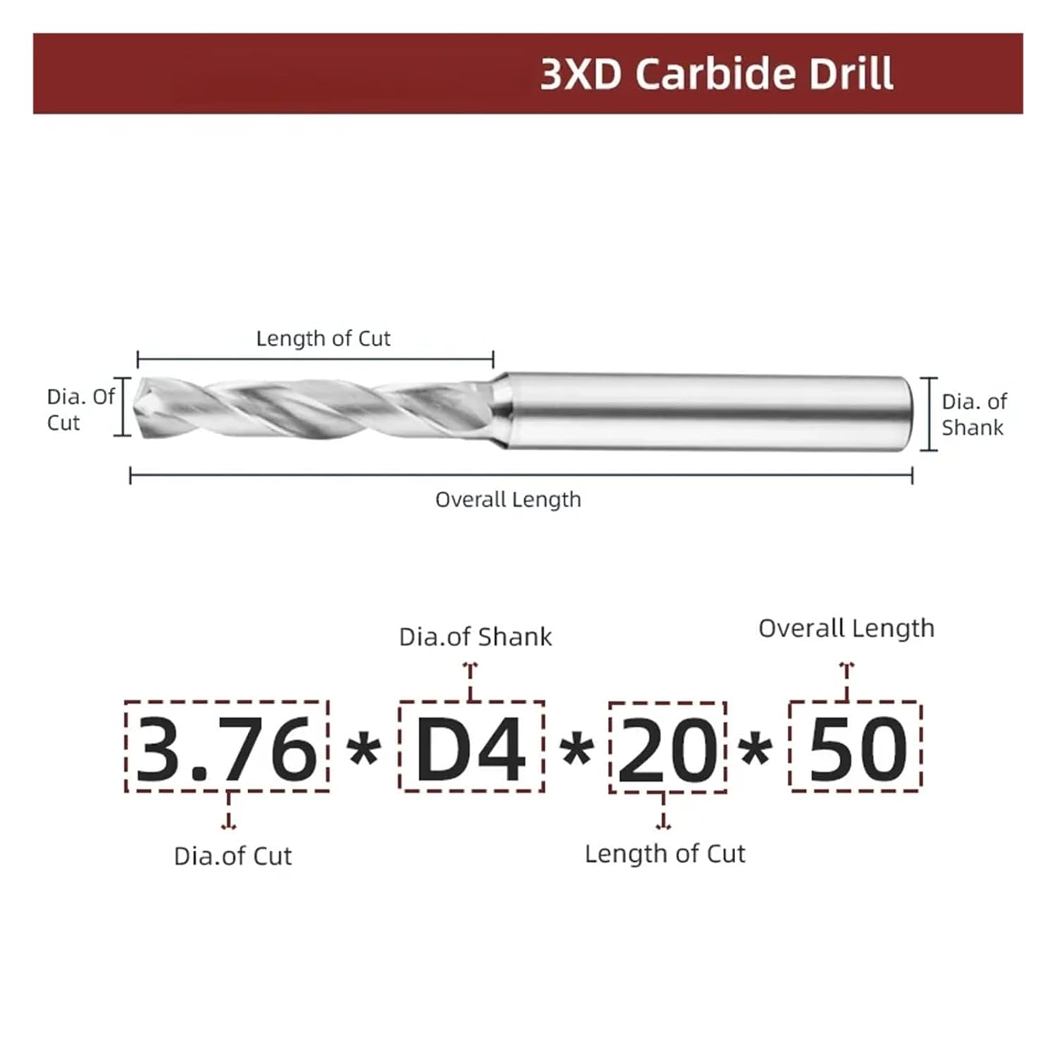 1PCS 4.51-4.99mm Solid Carbide Drill Uncoated PRO Bit Aluminum Hole Drilling 3xD Cutting External Cooling CNC Tool BF2055(4.91xD6x28x66)