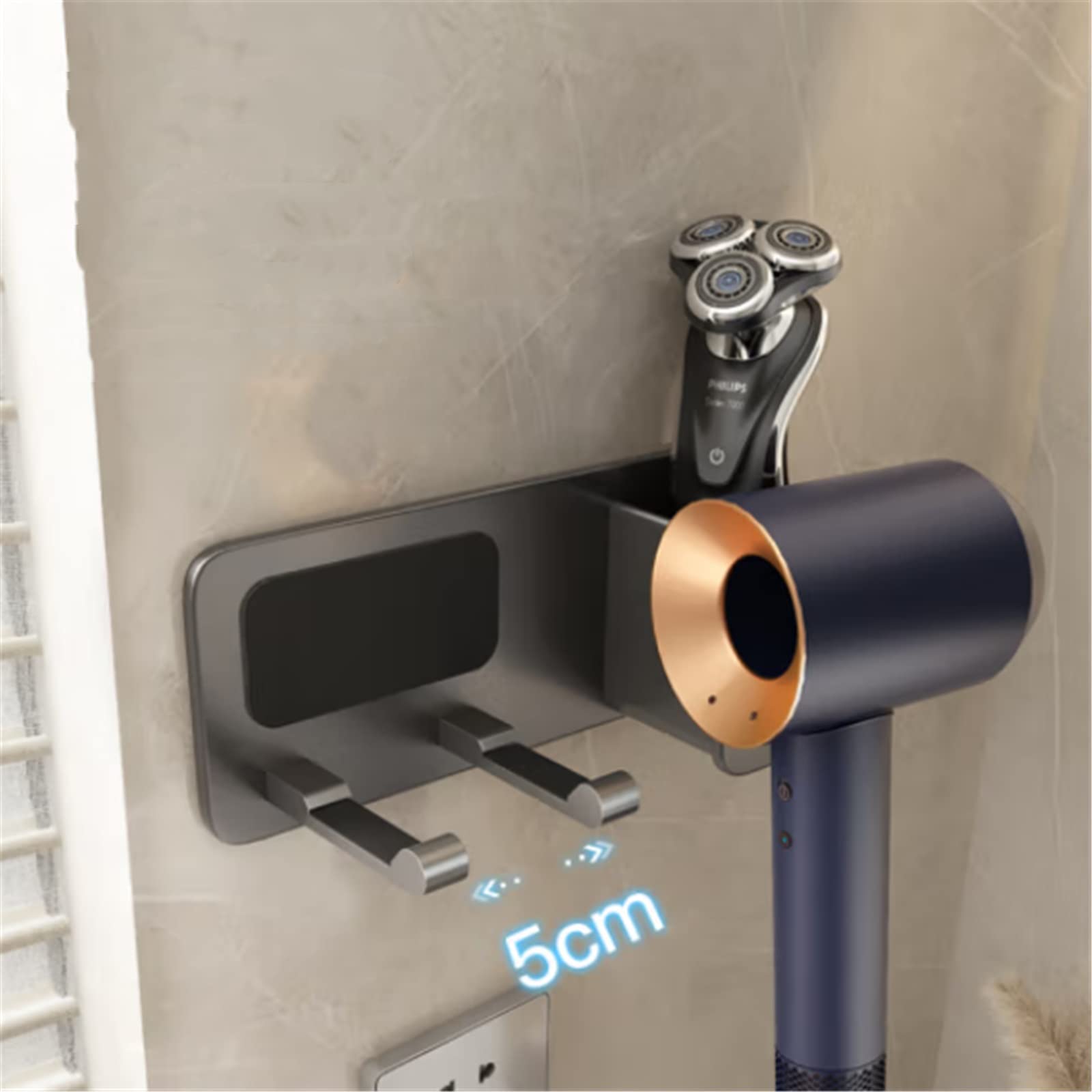 Soporte para Secador de Pelo montado en la Pared Estante de secador Cabello Estante Almacenamiento baño Soporte Parto montado en la Pared para Tocador de Baño