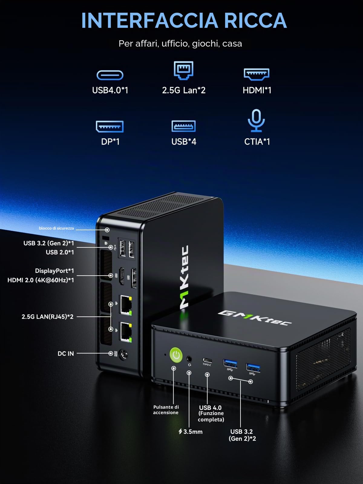 GMKtec M6 Ultra Gaming Barebone Mini PC Ryzen 5 7640HS (aggiornato a 6600H/6800U), SENZA RAM, SENZA SSD, Dual-NIC-LAN 2,5 GbE Mini computer, triplo display 4K, WiFi 6, USB4, BT 5.2, DP, HDMI 2.0