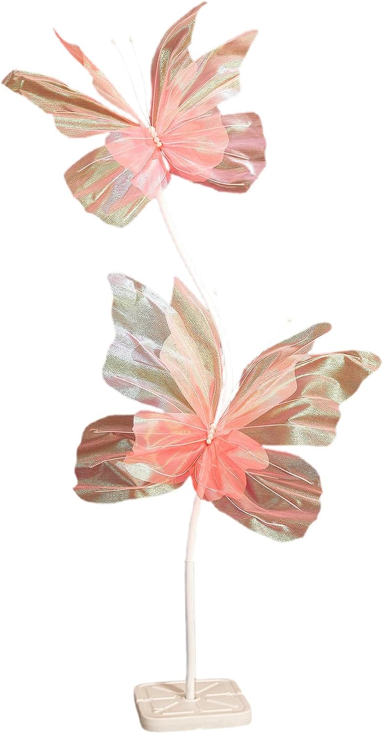 2Pcs Silk Butterfly Decorations Big and Small Butterfly Decoration with Standing Base Event Decorations Artificial Gauze Butterfly Decoration (D)