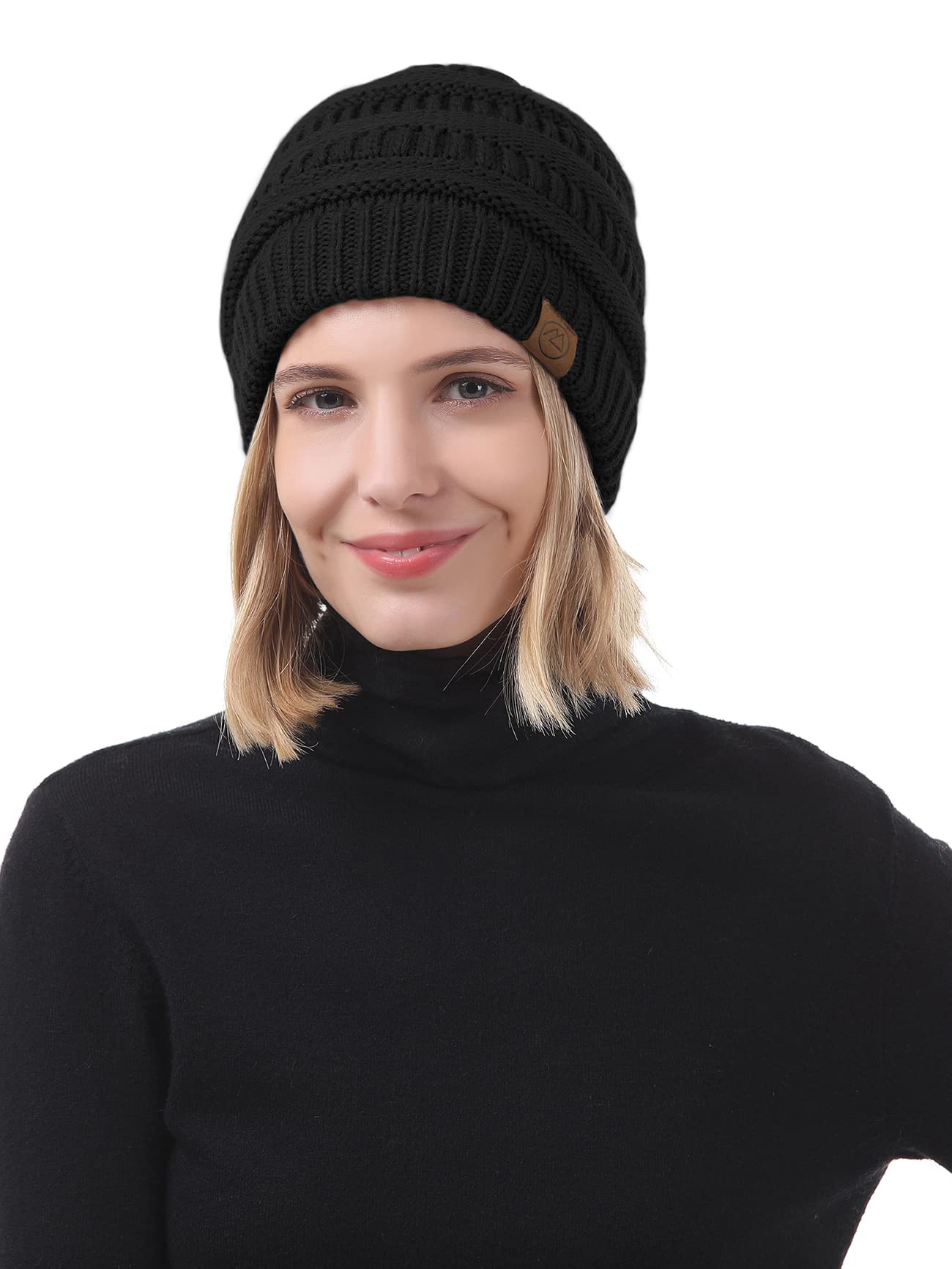 Gorros de invierno con forro de satén para mujer, gorro de invierno con forro de seda, gorro holgado para invierno, gorro de punto cálido con puños, Y negro y negro mezcla y negro gris mezcla, Talla