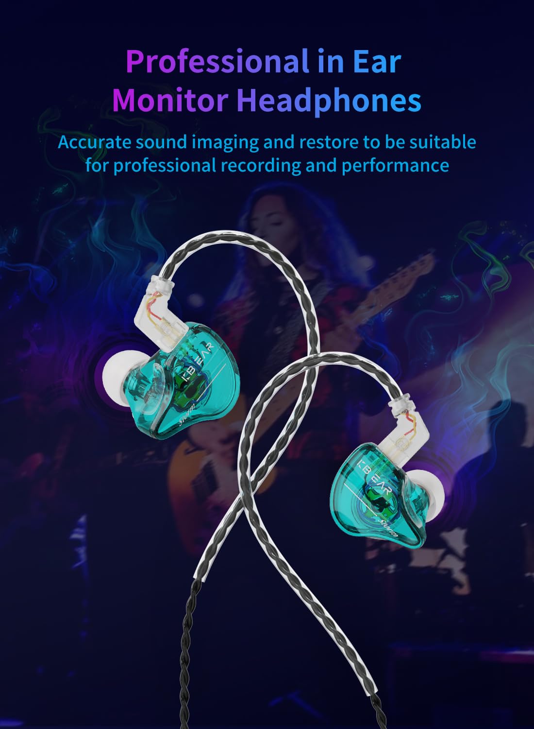 Yinyoo KBEAR Storm Auricolari cablati Cuffie per cantanti Musicisti sul palco Studio Bass Auricolari IEM Monitor Cavo OFC staccabile placcato argento ad alta risoluzione Verde, senza microfono