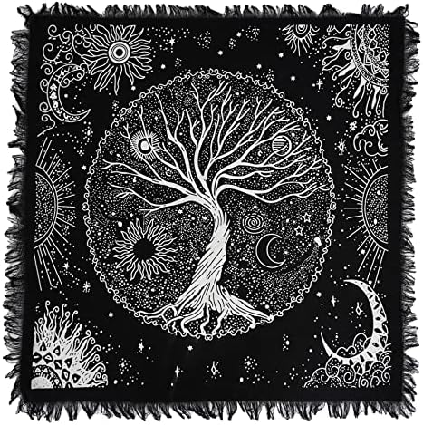 ASAV Altar Cloth Tarot Art 18x18 Inches Square Witchcraft Supplies Table Cloth Napkin Witchery Home Wall Decor (Silver Celestical Dry Tree of Life, 18X18 Inches (46x46 Cm))