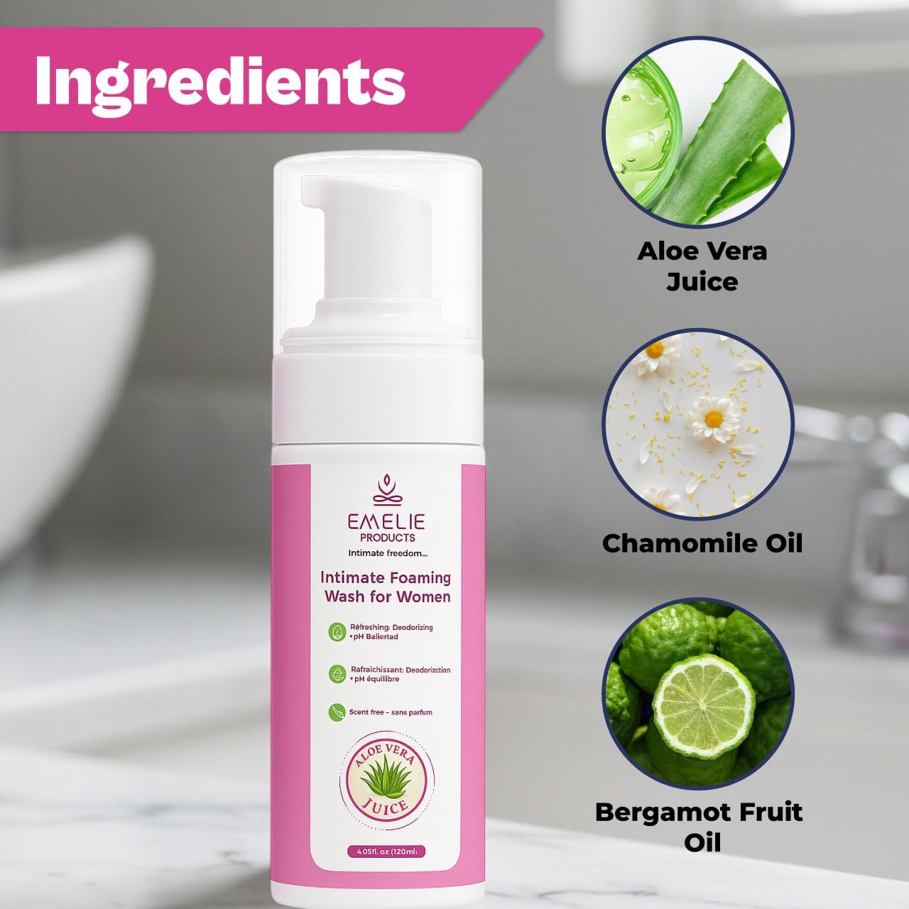 Intimate Foaming Cleanser for Women – pH Balanced Feminine Wash with Calendula, Chamomile & Aloe – Gentle Daily Cleanse for Sensitive Skin, Hydrating & Plant-Based – 4.05 fl oz
