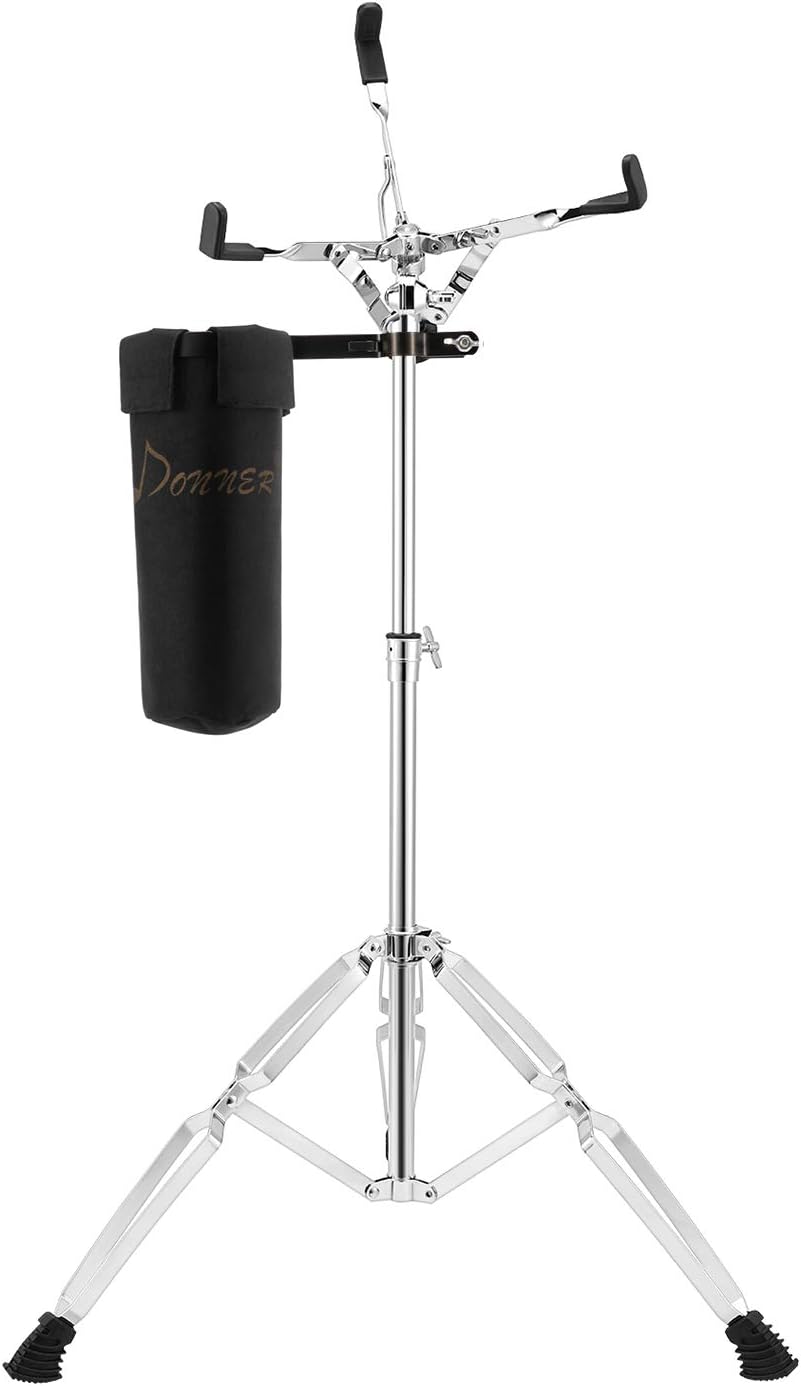 Donner Tall Snare Drum Stand with Drum Stick Holder, Adjustable Height Range 26 to 40 Inches for Students of Different Ages, Double Braced Extended Fit 10 to 14 inch Drums Handpan and Practice Pad