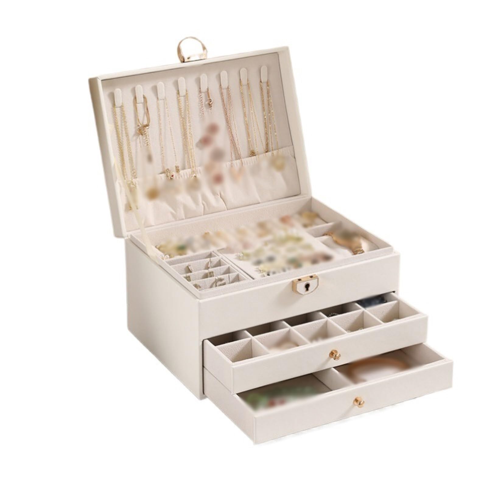 Shihan-2015 Jewelry Organizer Multi-Tiered Jewelry Case With Lock Large-Capacity Luxury Box For Rings, Necklaces, And Earrings Jewelry Storage Case(White)
