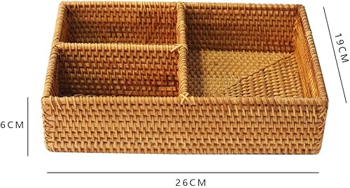 Miniatura 3 de Caja de almacenamiento rectangular de ratán tejida a mano, 3 compartimentos, organizador de cosméticos, utensilios y cesta para servir botellas