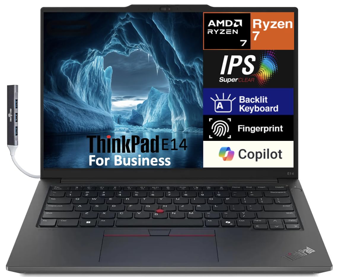 Lenovo ThinkPad E14 Business Laptop 14.0" WUXGA (AMD Ryzen 7 7735U, 32GB DDR5, 512GB M.2 PCIe SSD, AMD Radeon 680M, Win 11 Pro) w/DKZ USB Port