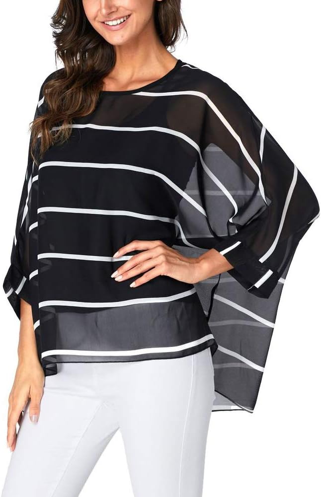 Ckikiou Plus Size Batwing Flowy Semi Sheer Chiffon Blouse Tunic for Women Summer Floral Print Boho Beach Cover ups - Image 2