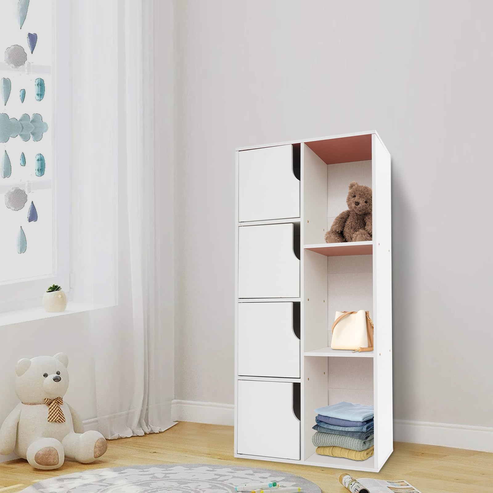Armadio a Colonna Bianco Stretto 50x24x105 cm 7 Scompartimenti per Conservazione Soggiorno Camera da Letto